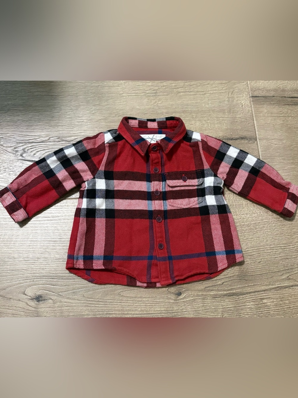Burberry Children’s Luxury Red Plaid Long Sleeve Flannel Shirt 6M